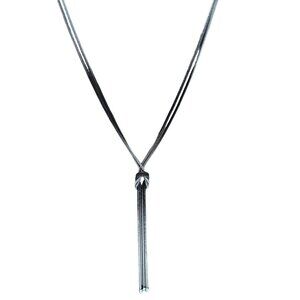 Elegant Black Gray Metallic Cable Knotted Y-Drop Tassel Statement Necklace Women